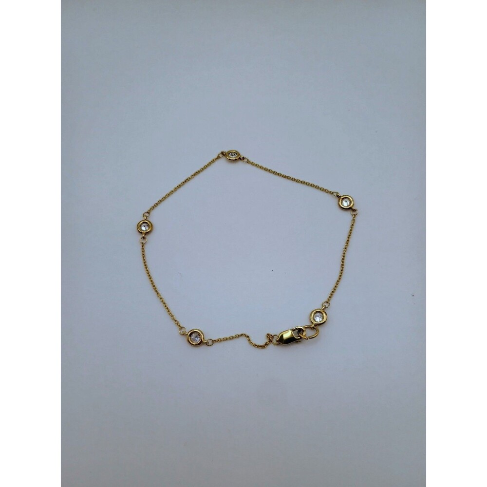 925 Gold Plated Station Chain Round White Stones Bezel Setting Bracelet
